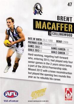 2013 Select Prime AFL #47 Brent Macaffer Back